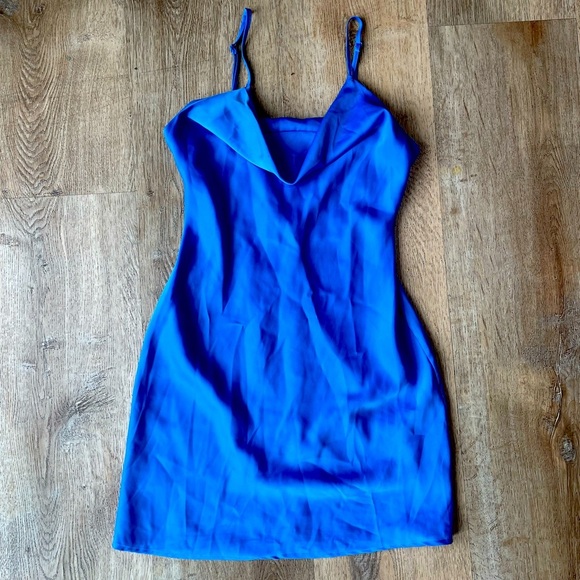 Urban Outfitters Cobalt Blue Slip Mini Dress S Adjustable Straps, Cowl Neck Y2K - Picture 1 of 3